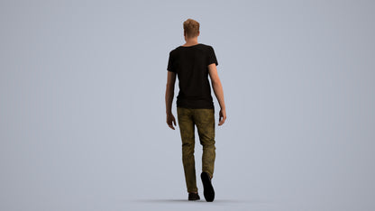 3D human model man casual walking, photogrammetry scanned person for archviz, front view render