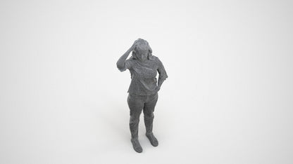 photogrammetry 3D woman casual standing, realistic human model archviz FBX, wireframe three-quarter view