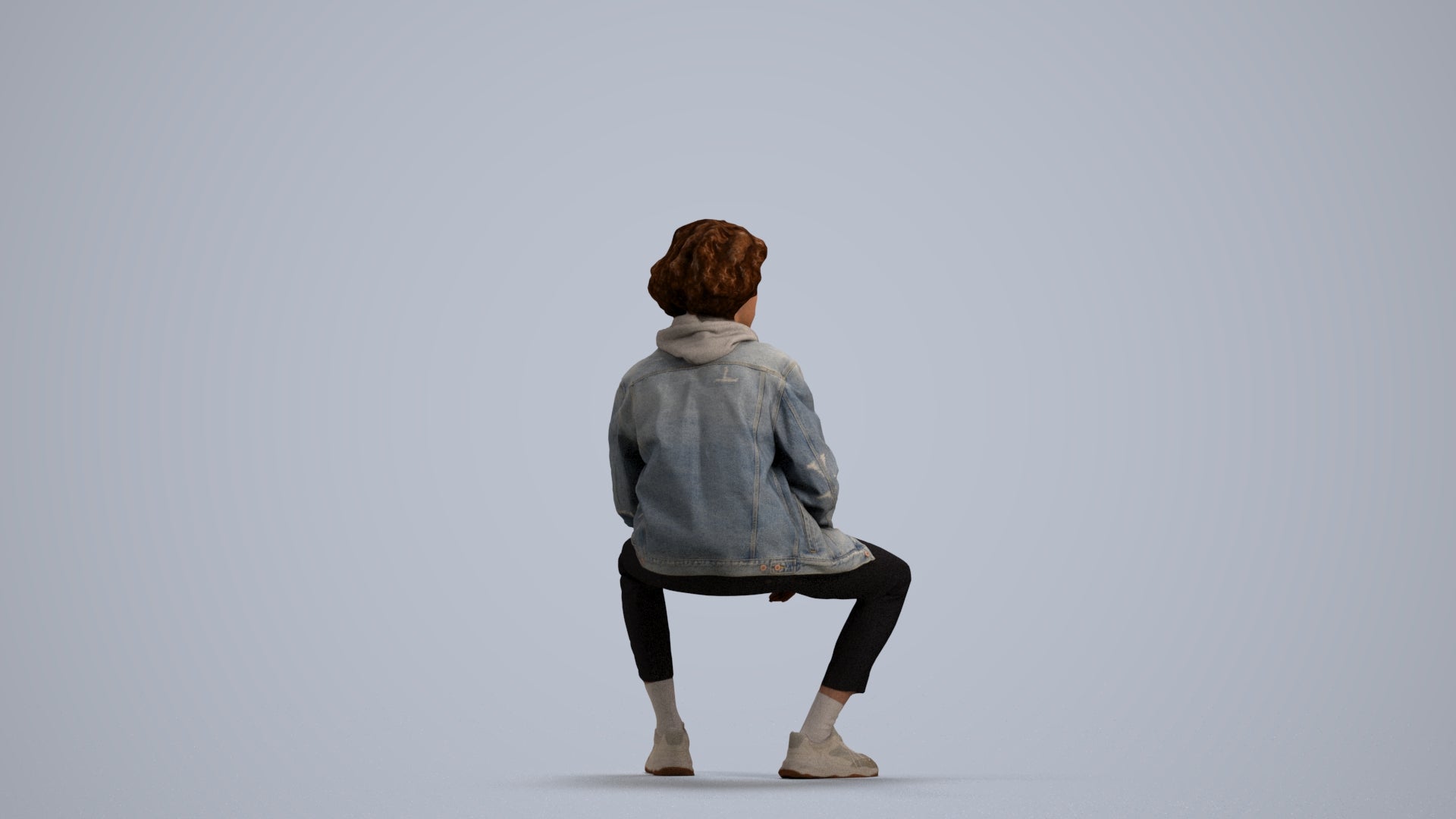realistic 3D man casual sitting, scanned archviz people for Blender and 3ds Max, front view render