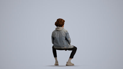 realistic 3D man casual sitting, scanned archviz people for Blender and 3ds Max, front view render