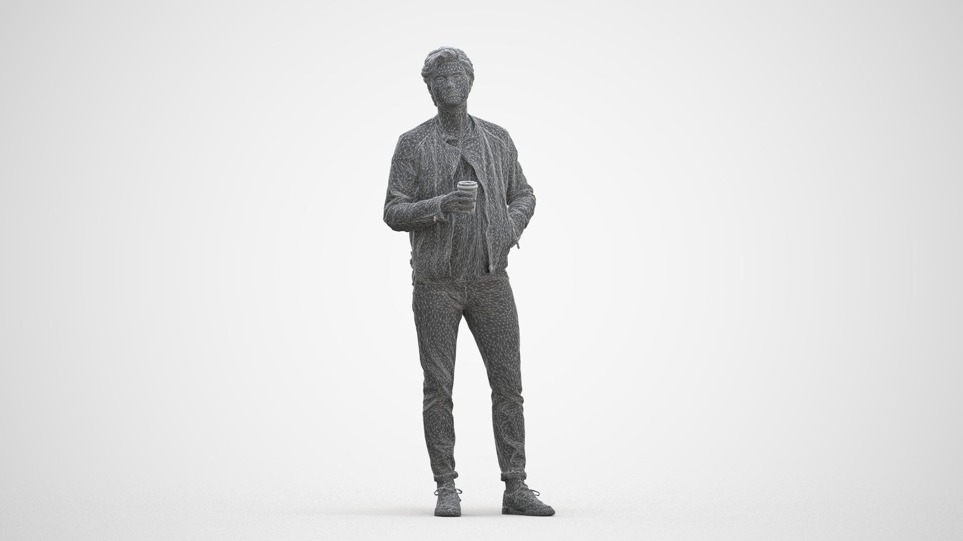 photogrammetry 3D man casual standing, realistic human model archviz FBX, three-quarter front view render