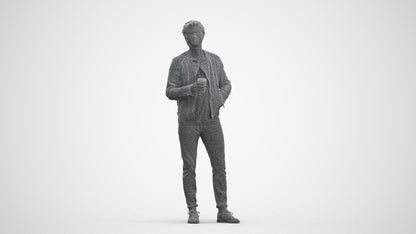 photogrammetry 3D man casual standing, realistic human model archviz FBX, three-quarter front view render