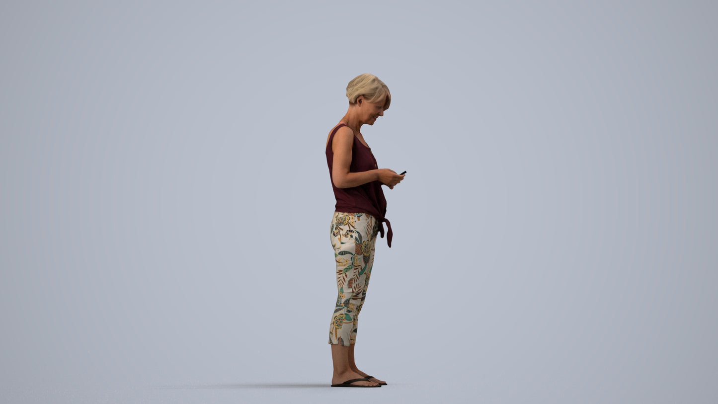 scanned 3D senior woman standing, photogrammetry people for Enscape and V-Ray, side view render