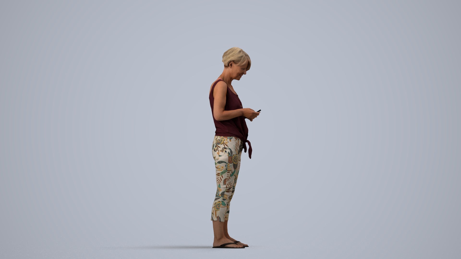 scanned 3D senior woman standing, photogrammetry people for Enscape and V-Ray, side view render