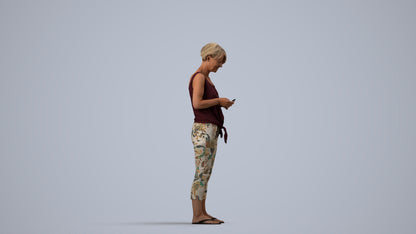 scanned 3D senior woman standing, photogrammetry people for Enscape and V-Ray, side view render