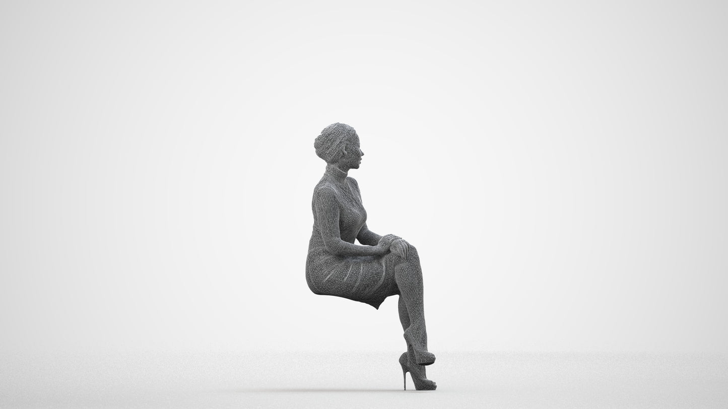 realistic 3D human woman business, archviz people FBX OBJ for Blender, wireframe side view