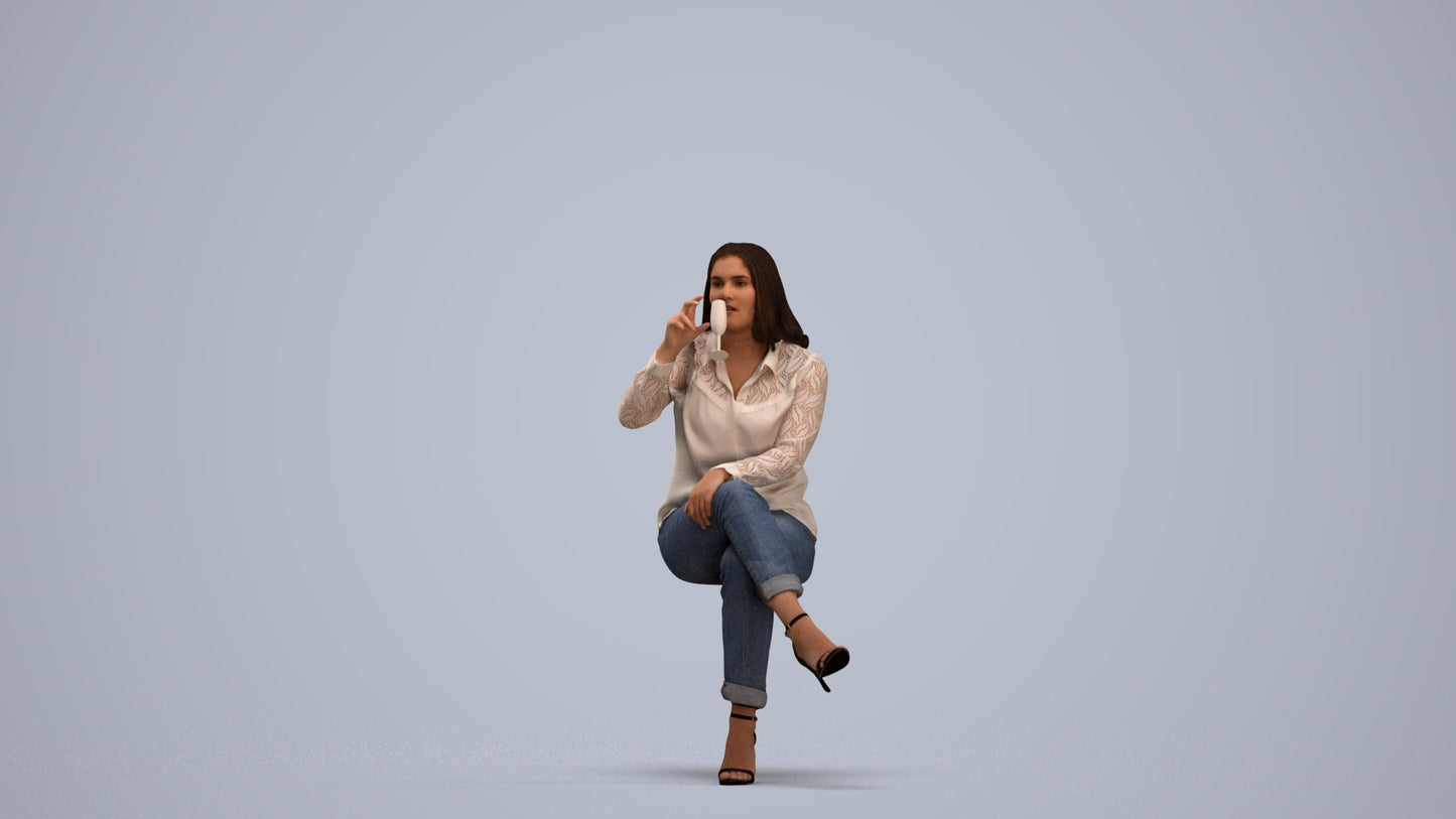 realistic 3D woman casual sitting, scanned archviz people for Blender and 3ds Max, standing pose render