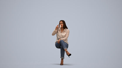 realistic 3D woman casual sitting, scanned archviz people for Blender and 3ds Max, standing pose render