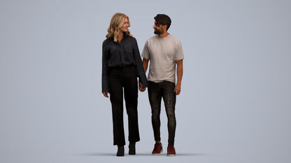 3D human model woman casual couple, photogrammetry scanned person for archviz, standing pose render