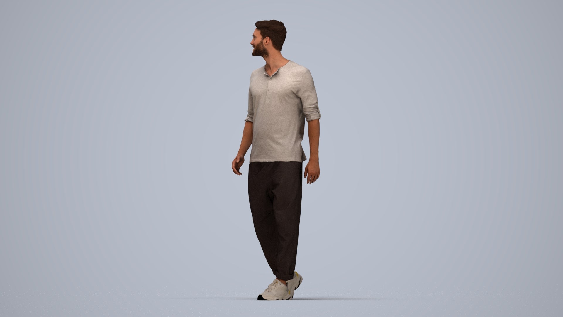 realistic 3D human man casual walking, archviz people FBX OBJ for Blender, top-down view render