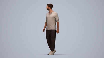 realistic 3D human man casual walking, archviz people FBX OBJ for Blender, top-down view render