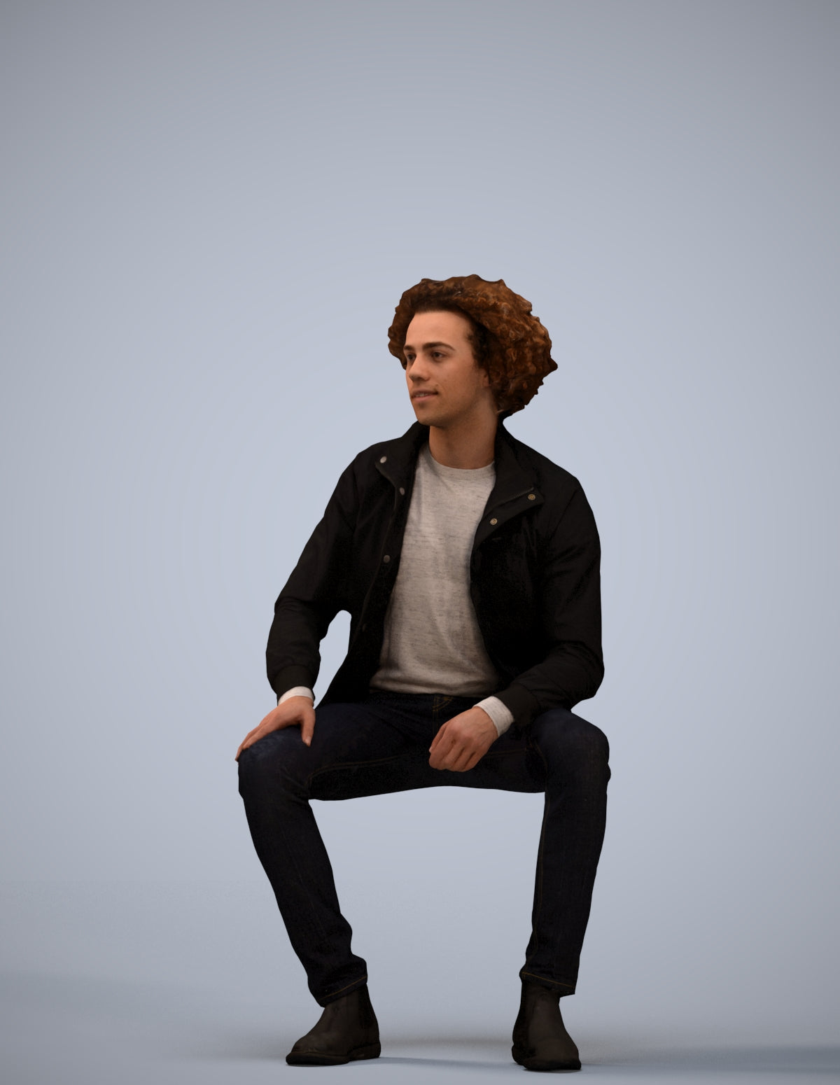 scanned 3D man casual sitting, photogrammetry people for Enscape and V-Ray