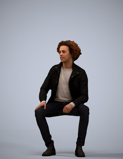 scanned 3D man casual sitting, photogrammetry people for Enscape and V-Ray