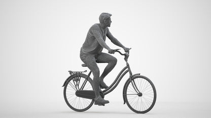 3D scanned man cycling, photorealistic archviz people for Enscape and SketchUp, wireframe side view
