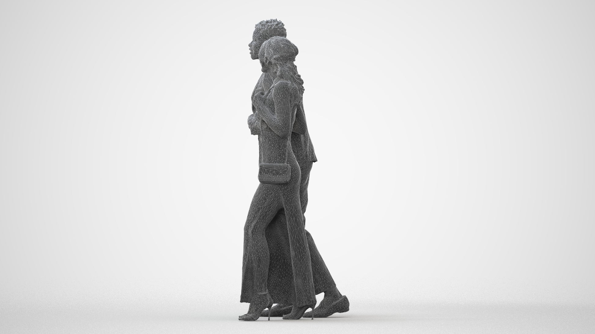 3D human model woman formal couple, photogrammetry scanned person for archviz, square thumbnail
