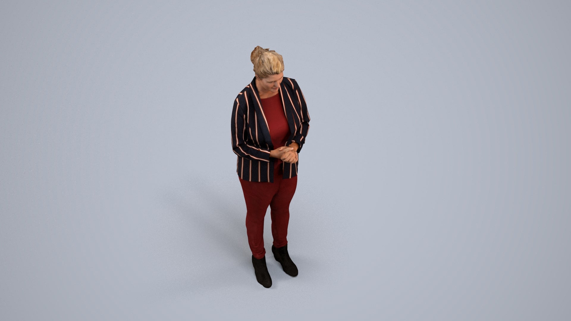 realistic 3D human woman business standing, archviz people FBX OBJ for Blender, back view render