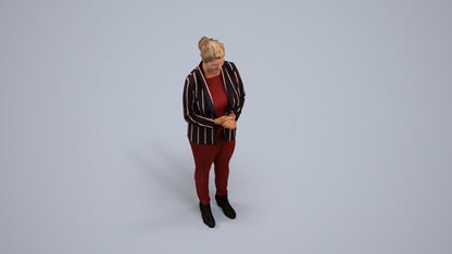realistic 3D human woman business standing, archviz people FBX OBJ for Blender, back view render