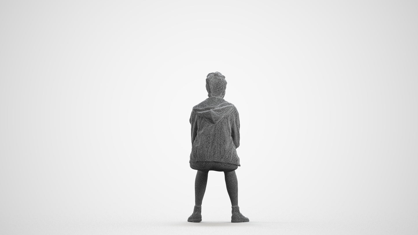 3D scanned woman sitting casual, photorealistic archviz people for Enscape and SketchUp, wireframe front view