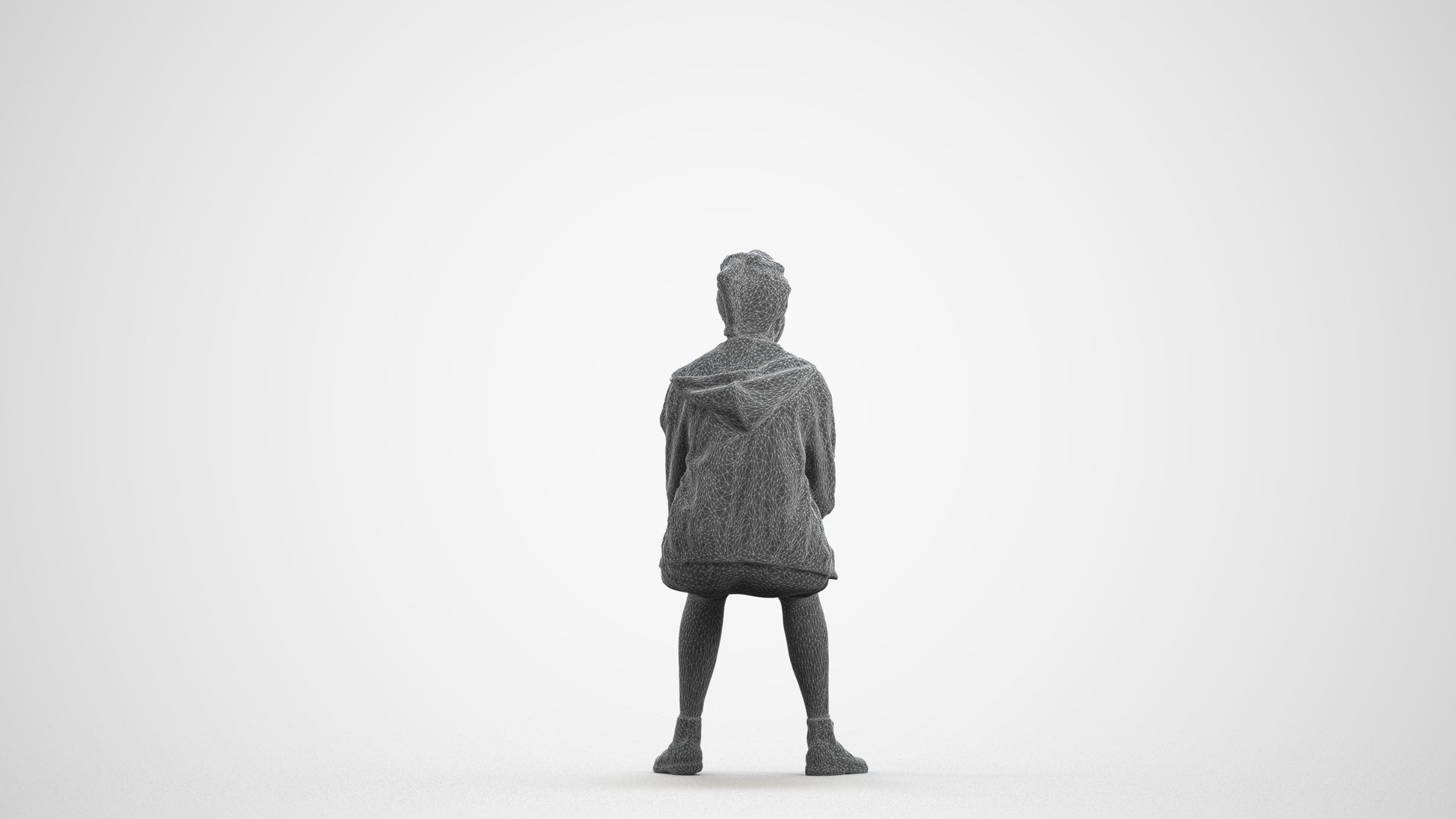 3D scanned woman sitting casual, photorealistic archviz people for Enscape and SketchUp, wireframe front view