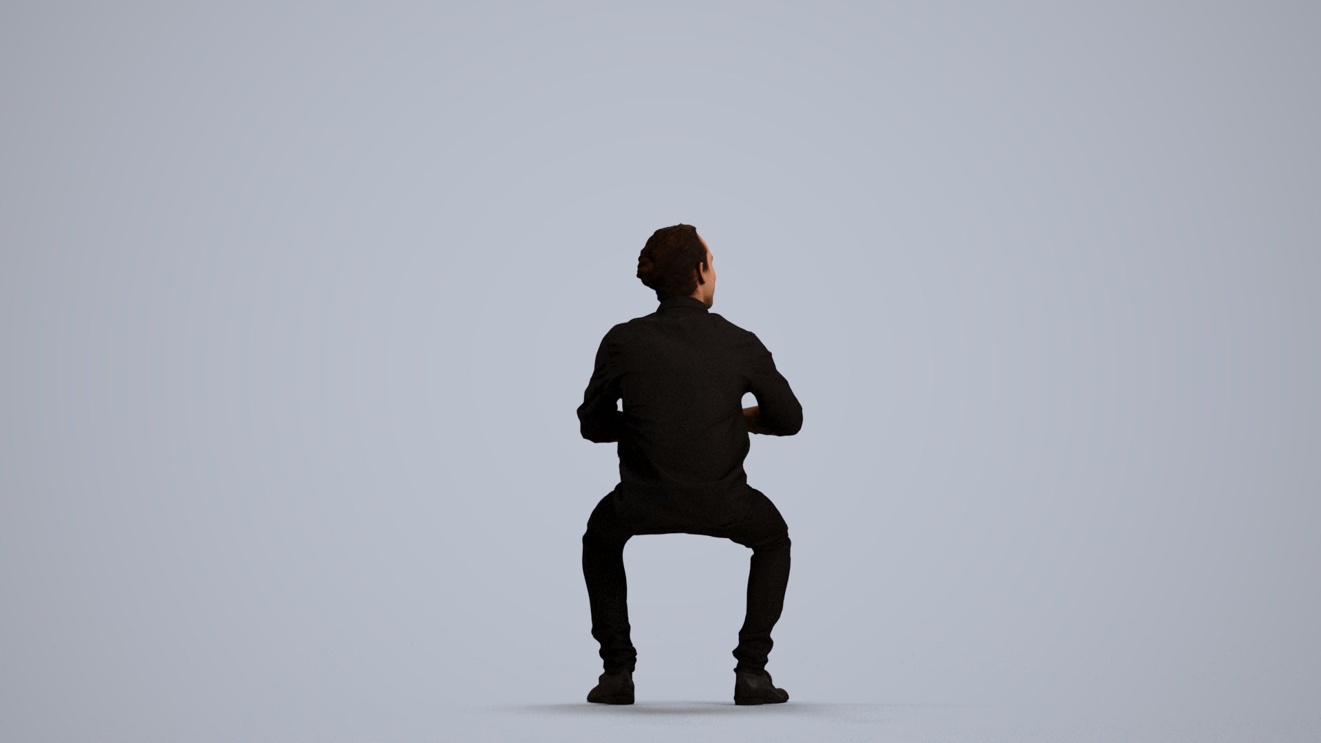 3D human model man casual sitting, photogrammetry scanned person for archviz, front view render
