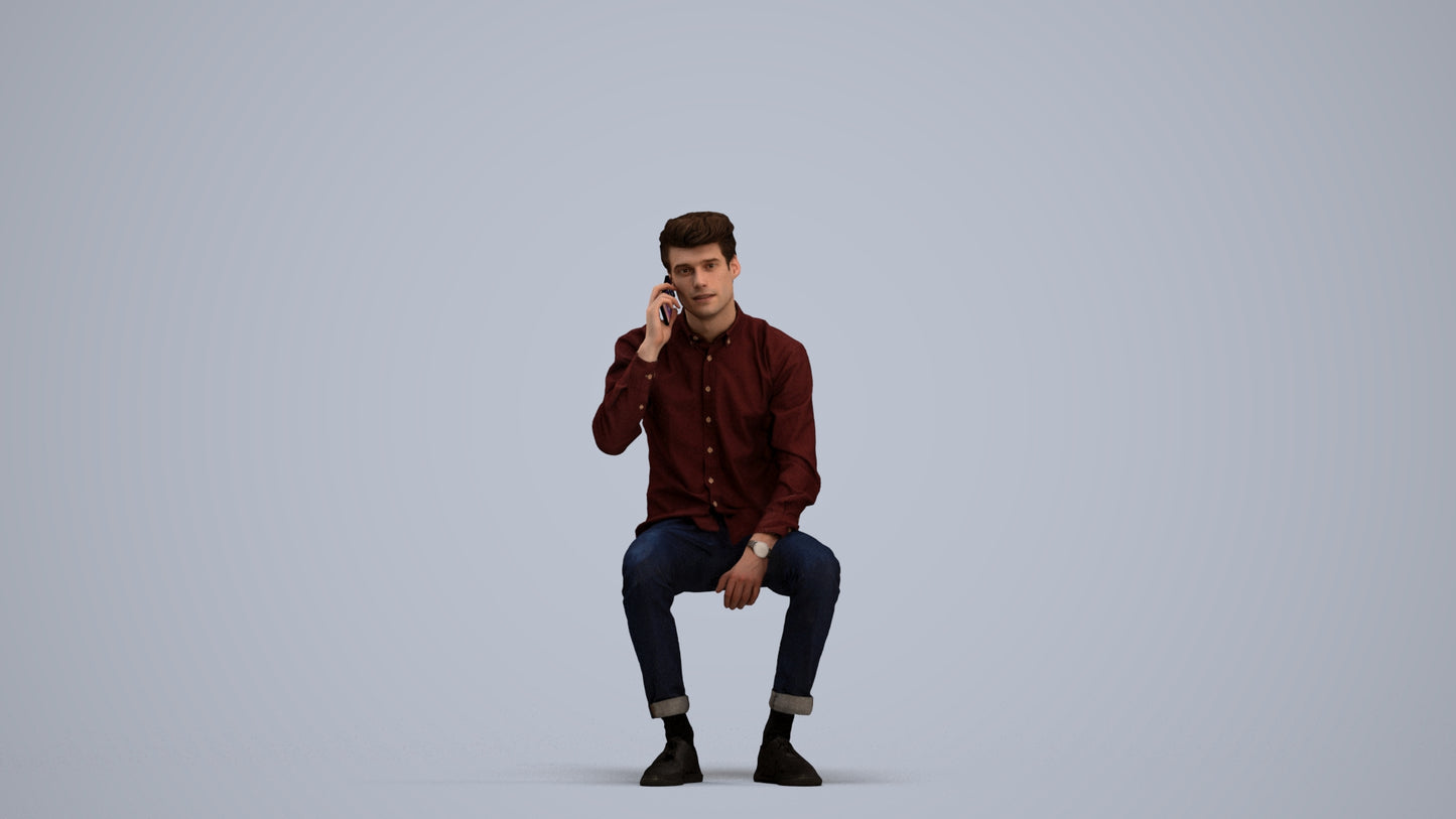 3D people model man casual sitting, scanned human for 3ds Max rendering, standing pose render