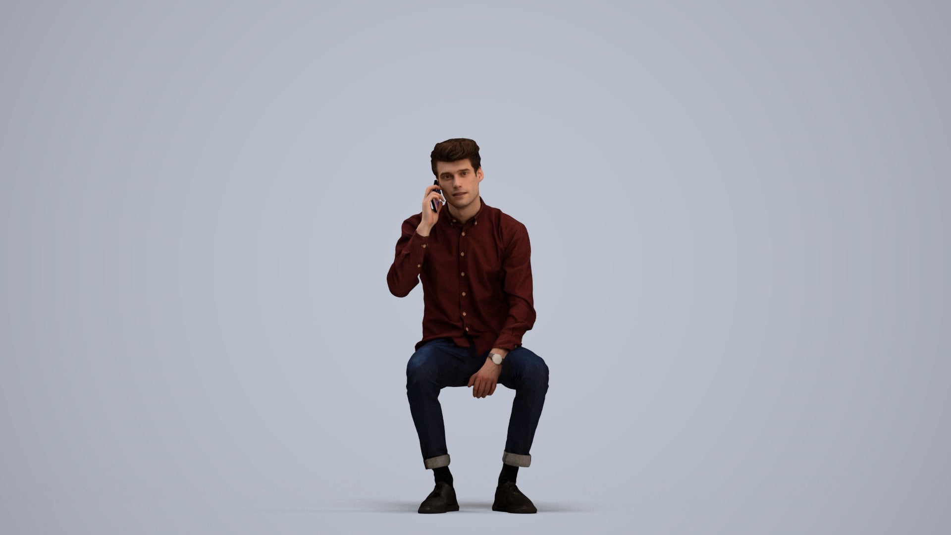 3D people model man casual sitting, scanned human for 3ds Max rendering, standing pose render