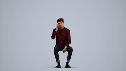 3D people model man casual sitting, scanned human for 3ds Max rendering, standing pose render