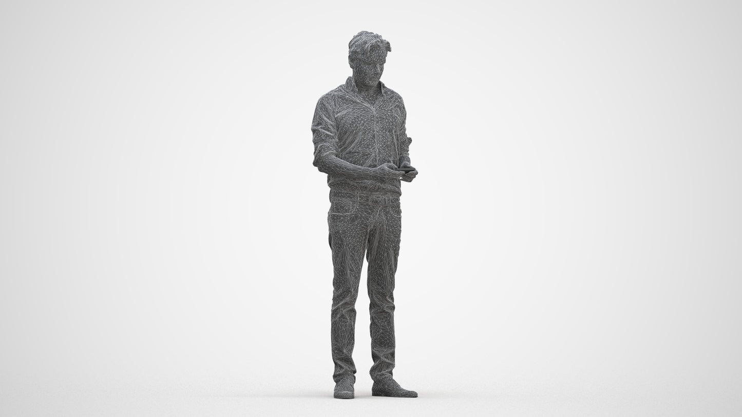 3D scanned man standing casual, photorealistic archviz people for Enscape and SketchUp, three-quarter front view render