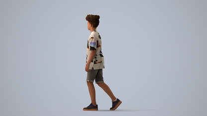 realistic 3D boy casual kids, scanned archviz people for Blender and 3ds Max, three-quarter view render