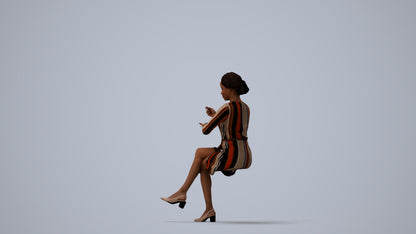 scanned 3D woman casual sitting, photogrammetry people for Enscape and V-Ray, three-quarter view render