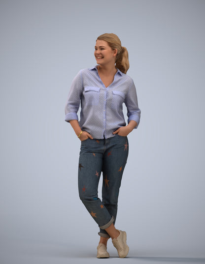 3D scanned woman standing casual, photorealistic archviz people for Enscape and SketchUp