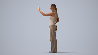 3D people model woman casual standing, scanned human for 3ds Max rendering, three-quarter view render