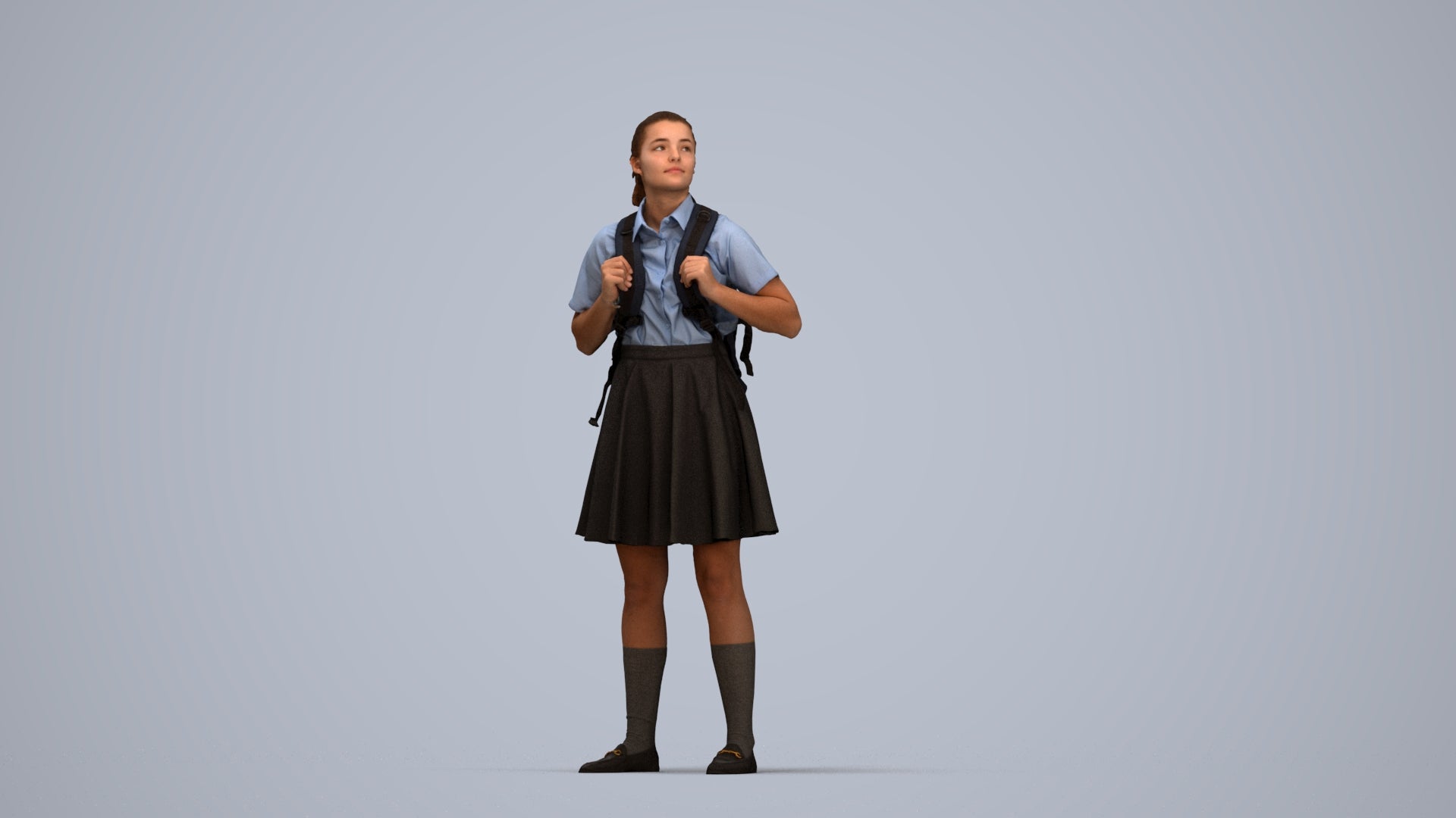 realistic 3D human girl kids, archviz people FBX OBJ for Blender, top-down view render
