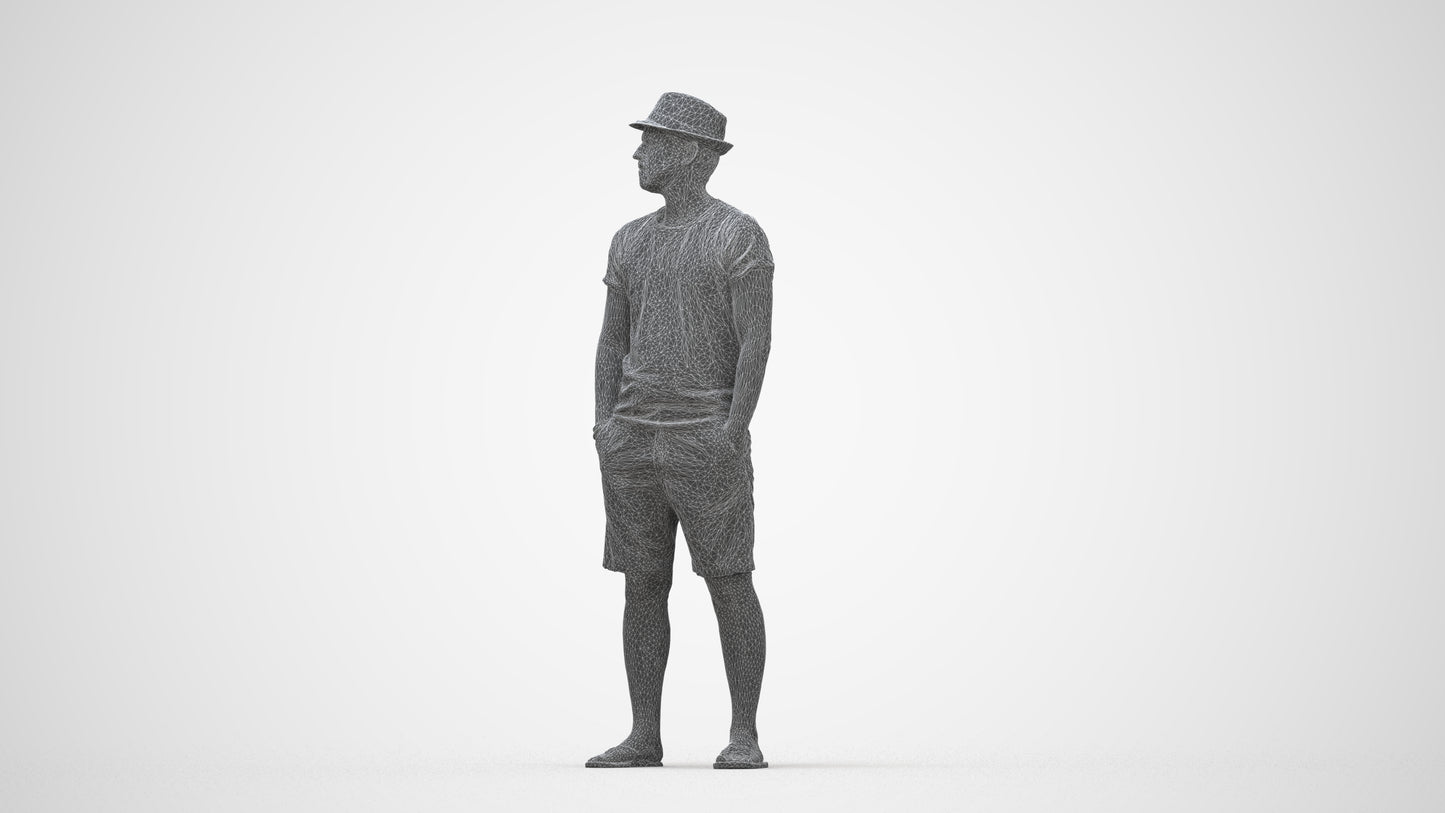3D scanned man standing casual, photorealistic archviz people for Enscape and SketchUp, wireframe back view