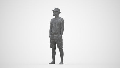 3D scanned man standing casual, photorealistic archviz people for Enscape and SketchUp, wireframe back view