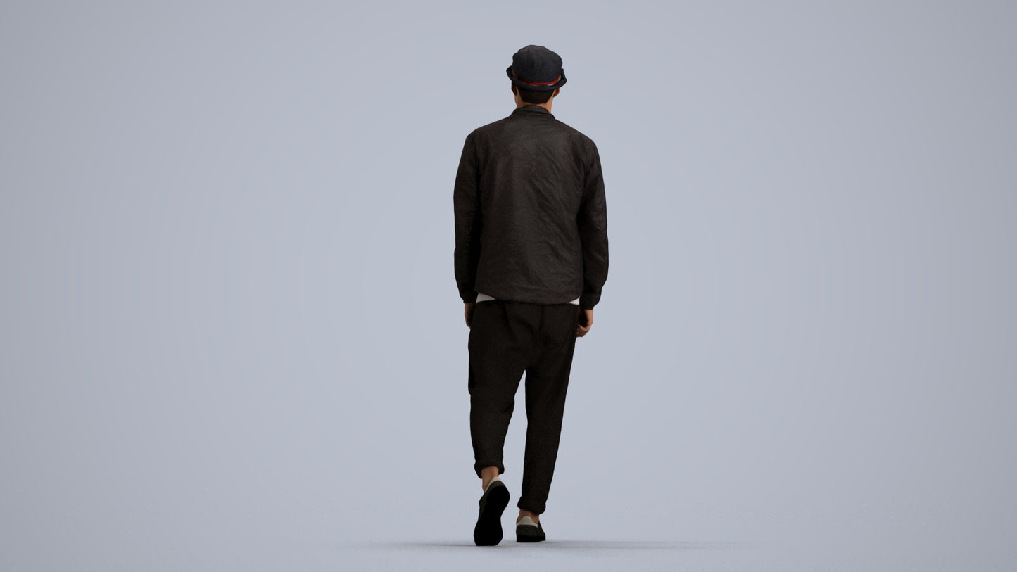 scanned 3D man casual walking, photogrammetry people for Enscape and V-Ray, front view render