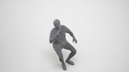 3D scanned man sitting casual, photorealistic archviz people for Enscape and SketchUp, wireframe three-quarter view