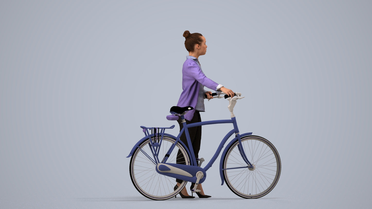 3D people model woman business cycling, scanned human for 3ds Max rendering, side view render