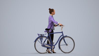 3D people model woman business cycling, scanned human for 3ds Max rendering, side view render