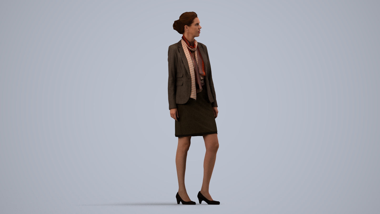realistic 3D people woman business, render-ready for V-Ray and Corona, FBX OBJ, side view render