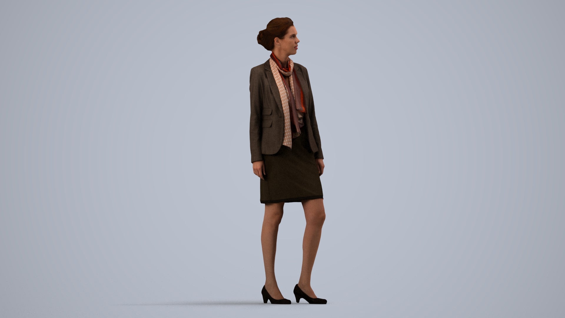 realistic 3D people woman business, render-ready for V-Ray and Corona, FBX OBJ, side view render