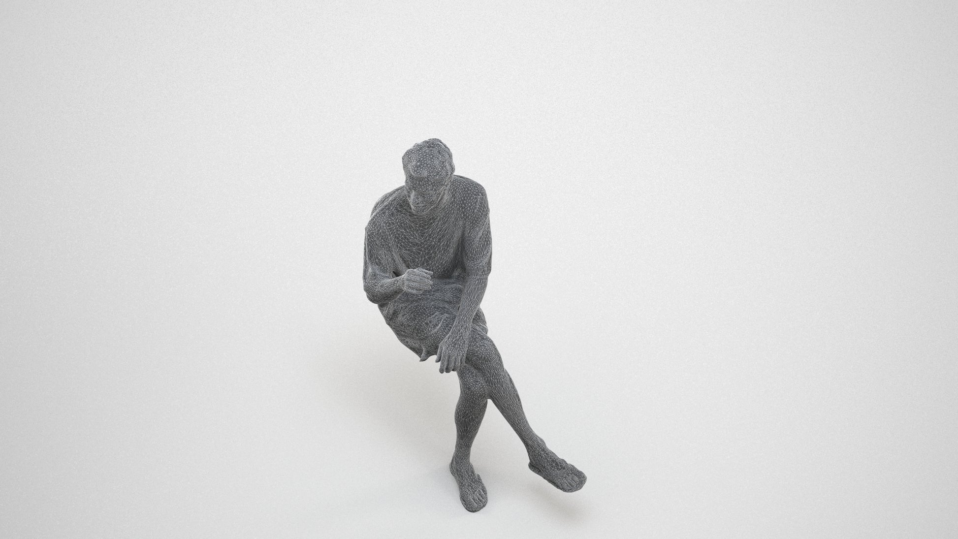 realistic 3D man casual sitting, scanned archviz people for Blender and 3ds Max, wireframe three-quarter view