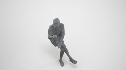 realistic 3D man casual sitting, scanned archviz people for Blender and 3ds Max, wireframe three-quarter view
