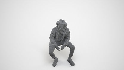 realistic 3D man casual sitting, scanned archviz people for Blender and 3ds Max, wireframe three-quarter view