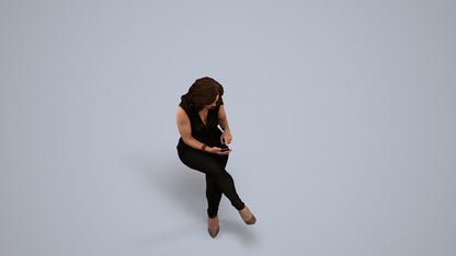 photogrammetry 3D woman casual sitting, realistic human model archviz FBX, back view render