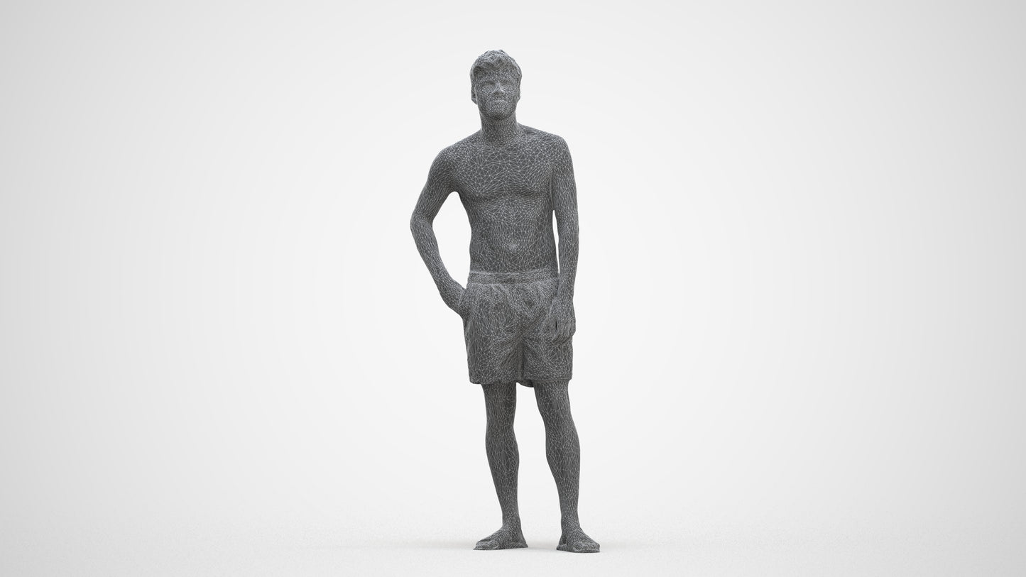 3D people model man pool, scanned human for 3ds Max rendering, three-quarter front view render