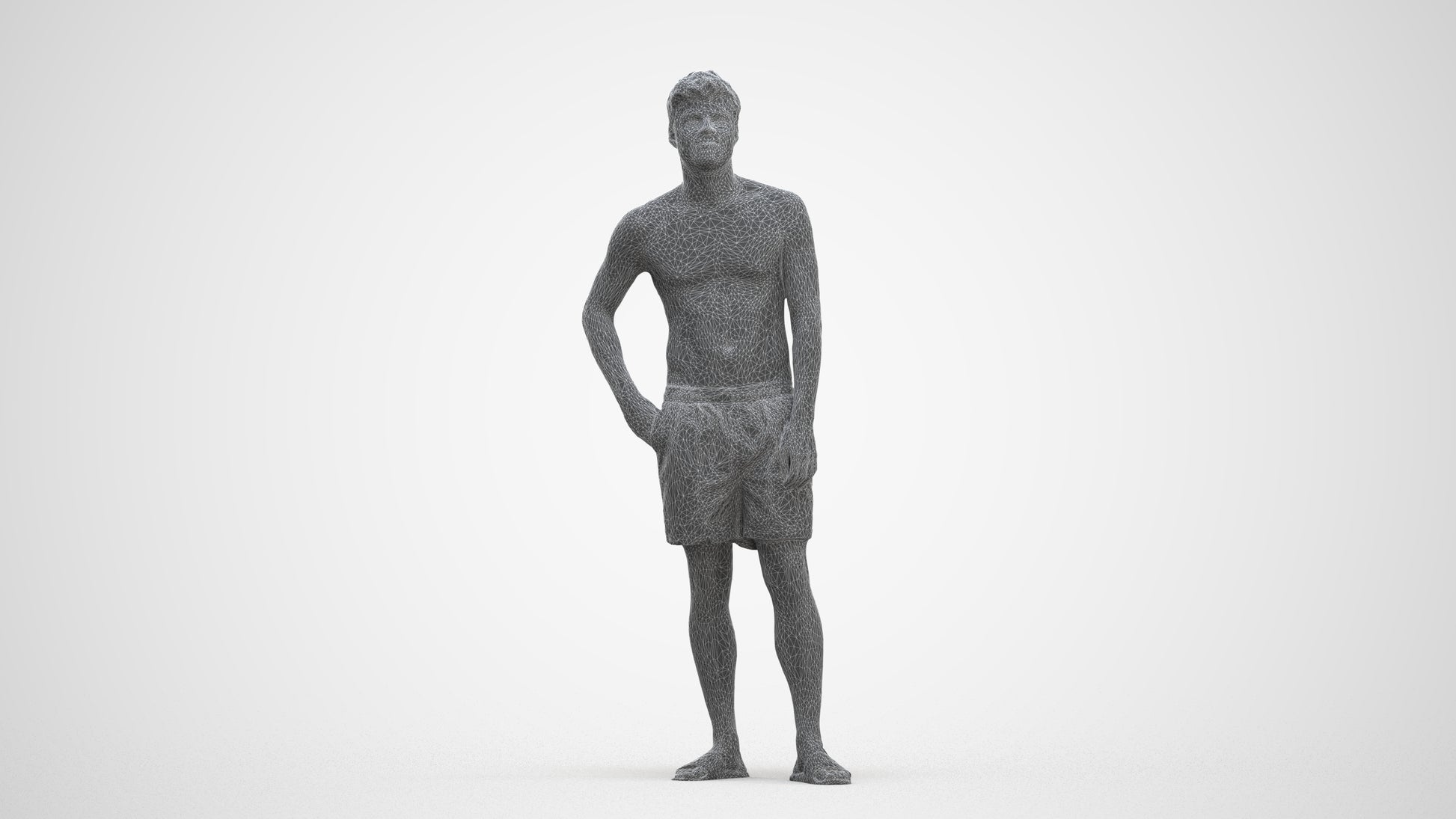 3D people model man pool, scanned human for 3ds Max rendering, three-quarter front view render