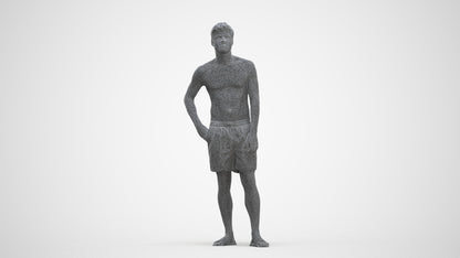 3D people model man pool, scanned human for 3ds Max rendering, three-quarter front view render