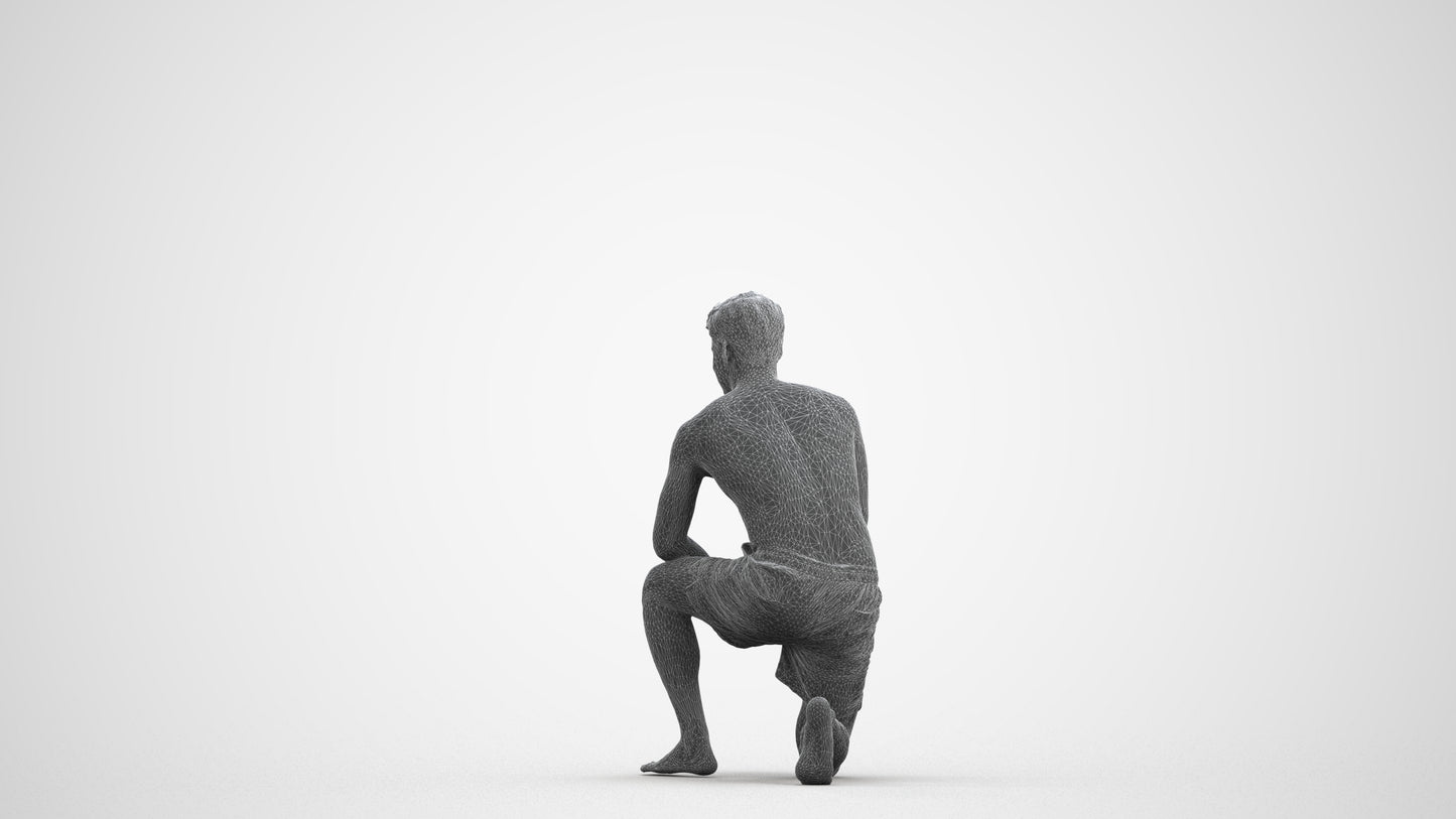 3D people model man pool, scanned human for 3ds Max rendering, wireframe front view