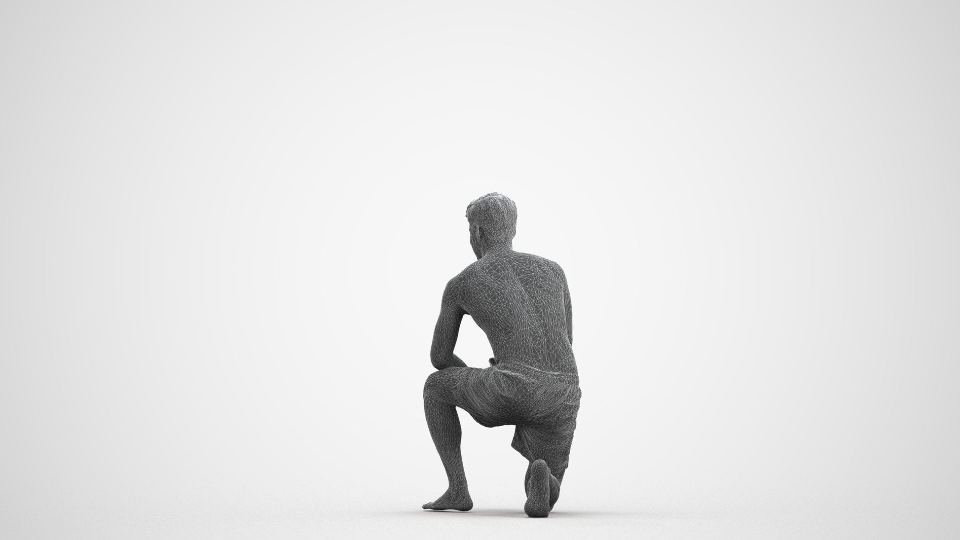 3D people model man pool, scanned human for 3ds Max rendering, wireframe front view